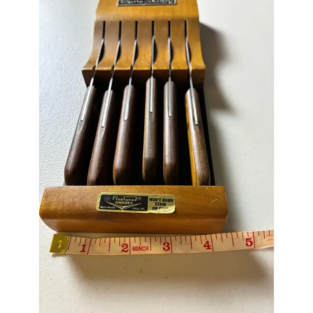 Vintage Town & Country Washington Forge 6 Steak Knives Wood Wall Rack Set USA